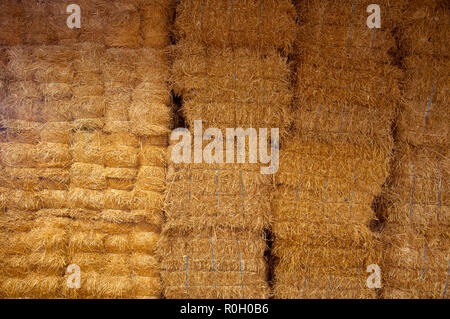 Wand der grossen Steine von Heu im Stall, Farm, Herbst Stockfoto