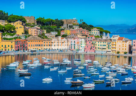 Blick auf die Bucht der Stille in Sestri Levante, Ligurien, Italien Stockfoto