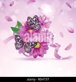 Floral background mit lila Blumen und Schmetterlingen Stock Vektor