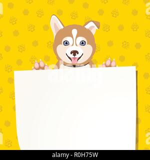 White Banner mit cute puppy auf gelbem Hintergrund Stock Vektor