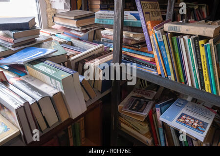 Alte Bücher auf dem Regal in ein Antiquitätengeschäft Stockfoto