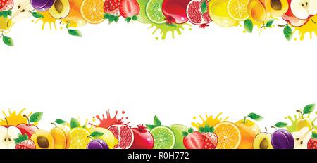 Banner mit saftigen Früchte auf weißem Hintergrund Stock Vektor