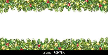 Weihnachten Banner mit Girlande von Weihnachtsbäumen auf weißem Hintergrund Stock Vektor