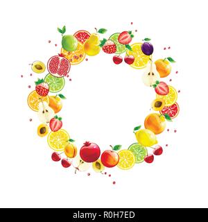 Kranz aus frischem Obst auf weißem Hintergrund Stock Vektor