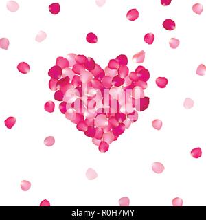 Herzen von rosa Rosenblüten auf weißem Hintergrund Stock Vektor