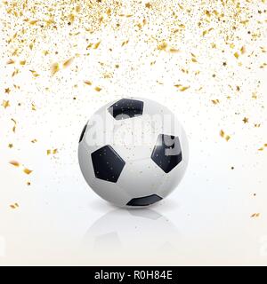 Fußball und golden Konfetti auf einem hellen Hintergrund Stock Vektor