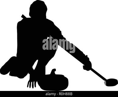 Eisstockschießen Silhouette. Schwarz auf Weiß. Vector Illustration. Stock Vektor