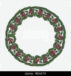 Runde Girlande mit Tulpen und Blätter. Stock Vektor