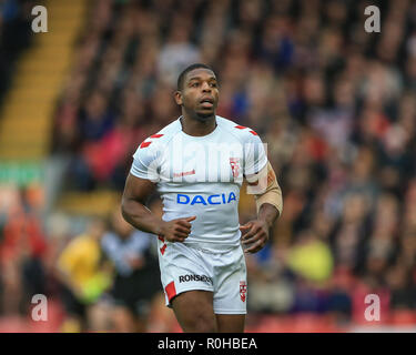 4. November, Anfield, Liverpool, England; Rugby League International Test Match, England V Neuseeland; Jermaine McGillvary von England Credit: Mark Cosgrove/News Bilder Stockfoto