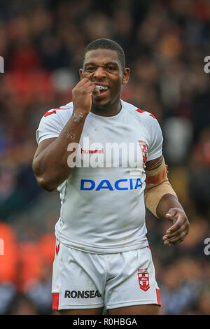 4. November, Anfield, Liverpool, England; Rugby League International Test Match, England V Neuseeland; Jermaine McGillvary von England Credit: Mark Cosgrove/News Bilder Stockfoto