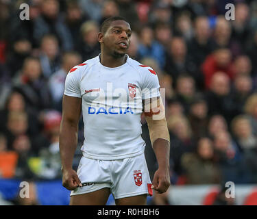 4. November, Anfield, Liverpool, England; Rugby League International Test Match, England V Neuseeland; Jermaine McGillvary von England Credit: Mark Cosgrove/News Bilder Stockfoto