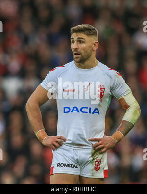 4. November, Anfield, Liverpool, England; Rugby League International Test Match, England V Neuseeland; Tommy Makinson von England Credit: Mark Cosgrove/News Bilder Stockfoto