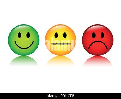 Drei Emoticon smiley Bewertung Tasten grün auf rot Vector Illustration Stock Vektor