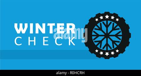 Winter check Auto Reifen mit der Schneeflocke auf blauem Hintergrund Vector Illustration Stock Vektor