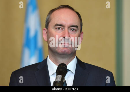 Hubert Aiwanger (Vorsitzender freie Abstimmung FW), Einzelbild, einziges Motiv, Portrait, Portrait, Portrait. Unterzeichnung der Koalitionsvereinbarung der CSU/Freie Wähler (FW) im Bayerischen Landtag in München am 05.11.2018 in München | Verwendung weltweit Stockfoto