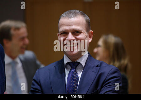 Brüssel, Belgien. 5. November 2018. Petteri Orpo, Minister der Finanzen von Finnland besucht in einer Tagung der EU-Finanzminister der Eurogruppe auf der Tagung des Europäischen Rates. Alexandros Michailidis/Alamy leben Nachrichten Stockfoto