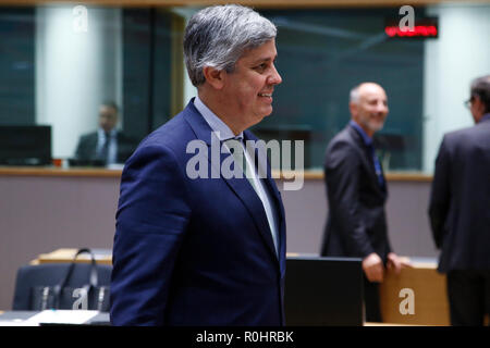 Brüssel, Belgien. 5. November 2018. Der Präsident der Eurogruppe Mario Centeno in der Eurogruppe Finanzminister an der EU-Hauptquartier teilnimmt. Alexandros Michailidis/Alamy leben Nachrichten Stockfoto