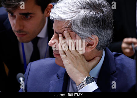 Brüssel, Belgien. 5. November 2018. Der Präsident der Eurogruppe Mario Centeno in der Eurogruppe Finanzminister an der EU-Hauptquartier teilnimmt. Alexandros Michailidis/Alamy leben Nachrichten Stockfoto