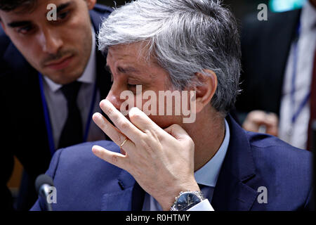 Brüssel, Belgien. 5. November 2018. Der Präsident der Eurogruppe Mario Centeno in der Eurogruppe Finanzminister an der EU-Hauptquartier teilnimmt. Alexandros Michailidis/Alamy leben Nachrichten Stockfoto