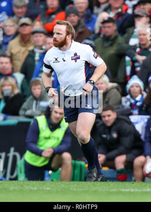 Leicester, Großbritannien. 3. November 2018. Premiership Rugby Union. Leicester Tigers rfc v Worcester Warriors rfc. Schiedsrichter Hamish Smales in Aktion während der Premiership Rugby Weltmeisterschaft in Welford Road Stadium, Leicester, England gespielt. © Phil Hutchinson/Alamy leben Nachrichten Stockfoto