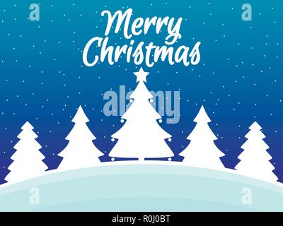 Frohe Weihnachten. Winterlandschaft mit Schneeflocken und Weihnachtsbäume. Weihnachten Hintergrund. Vector Illustration Stock Vektor