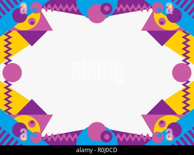 Memphis style Rahmen. Geometrische Objekte der 80er Jahre. Design eine Vorlage für Einladungen, Faltblätter und Grußkarten. Vector Illustration Stock Vektor