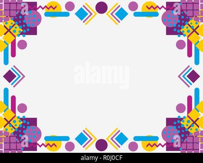 Memphis style Rahmen. Geometrische Objekte der 80er Jahre. Design eine Vorlage für Einladungen, Faltblätter und Grußkarten. Vector Illustration Stock Vektor