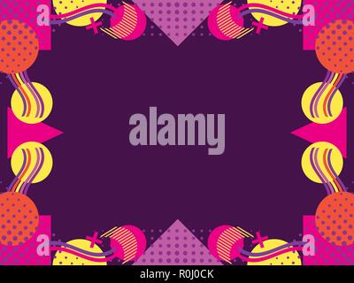 Memphis style Rahmen. Geometrische Objekte der 80er Jahre. Design eine Vorlage für Einladungen, Faltblätter und Grußkarten. Vector Illustration Stock Vektor