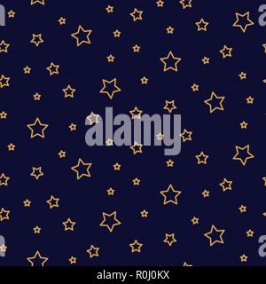 Starry Night nahtlose Muster Hintergrund blau und gold Formen im Retro Style. Stock Vektor