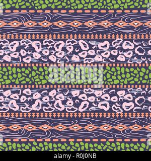 Afrikanische ethnische Muster violett lila Punkte abstrakte nahtlose Drucken mit tierischen Hautflecken. Stock Vektor