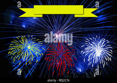 Urlaub feier Karte für das neue Jahr. Feuerwerk flammen Karneval Veranstaltung Hintergrund. Stockfoto