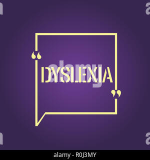 Text zeichen Legasthenie angezeigt. Konzeptionelle foto Störungen, Schwierigkeiten beim Lesen lernen und verbessern. Stockfoto