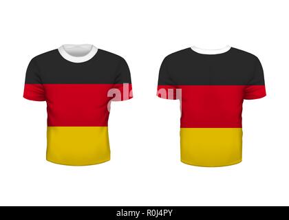 Realistische Sport t-shirt mit Deutschland Fahne von der Vorder- und Rückseite auf Weiß isoliert Stock Vektor