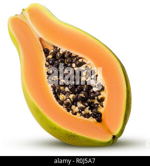 Süße papaya drei Viertel auf weißem Hintergrund. Freistellungspfaden. Volle Tiefenschärfe. Stockfoto