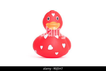 Große rote Rubber Duck isoliert auf weißem Stockfoto