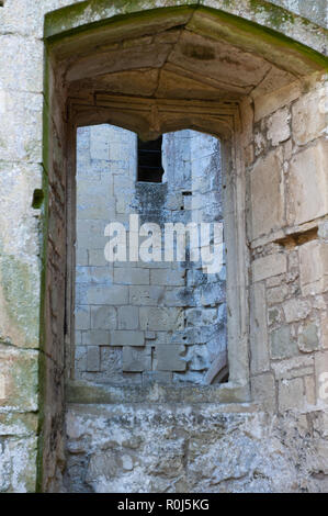 Innenansicht der verfallenen Mauern im Old Wardour Castle, in der Nähe von Tisbury, Salisbury, Wiltshire, UK. Stockfoto