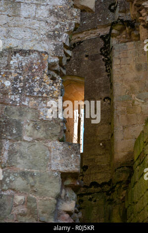 Innenansicht der verfallenen Mauern im Old Wardour Castle, in der Nähe von Tisbury, Salisbury, Wiltshire, UK. Stockfoto