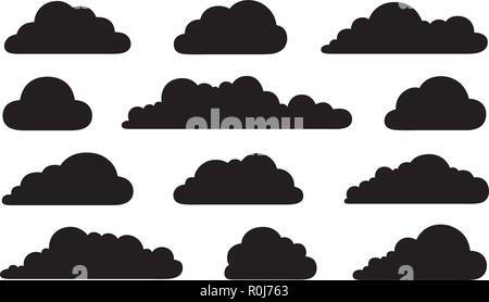 Satz von verschiedenen Wolken isoliert auf weißem Stock Vektor
