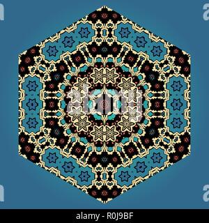 Abstrakte ornamentale Form, Vektor Mandala auf blauem Hintergrund. Dekorative vintage Element Stock Vektor