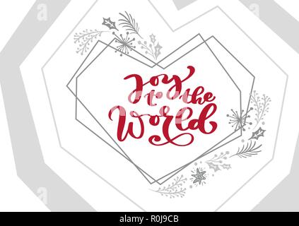 Die Freude in die Welt Kalligraphie vektor Weihnachten Text in Weihnachten skandinavische Elemente Rahmen. Beschriftung Design. Kreative Typografie für Begrüßung Geschenk Poster Stock Vektor