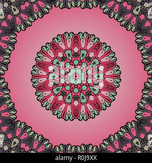 Runde Mandala nahtlose Rahmen und chakra Blume im Inneren. Nahtlose psychedelischen Paisley Hintergrund Stock Vektor