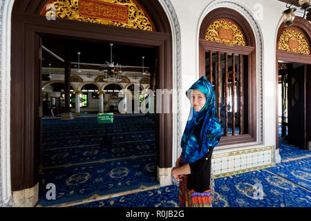 Schöne Architektur von Masjid Kampung Kling Moschee in Malacca Stadt in Malaysia. Wunderschöne Sakralbau in Südostasien. Stockfoto