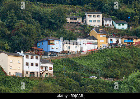 Die Häuser auf dem Forest Hill in Cangas del Narcea. Asturien, Spanien Stockfoto