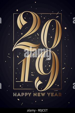 2019. Frohes neues Jahr. Grußkarte mit Inschrift Frohes Neues Jahr Stock Vektor