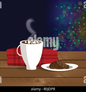 Weihnachten Abbildung: Tasse mit heißem Kakao, Plätzchen auf der Platte und den Plaid Stock Vektor