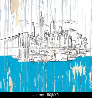 New York Metropole Zeichnung. Vector Illustration auf vintage Hintergrund. Stock Vektor