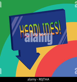Text Zeichen zeigen Schlagzeilen. Konzeptionelle Foto als Überschrift oben auf der Seite einen Artikel in einer Zeitung oder Zeitschrift. Stockfoto