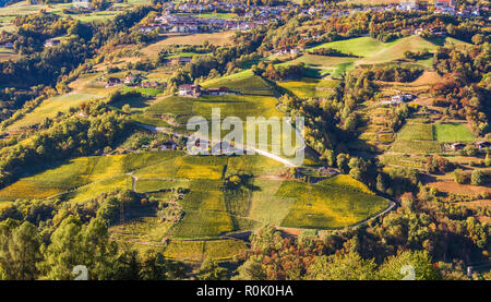 Herbst Landschaft im Eisacktal mit einem Bäume im Herbst Farben. Lage Nationalpark Dolomiti, Südtirol, Provinz Bozen, Italien, Europa Stockfoto