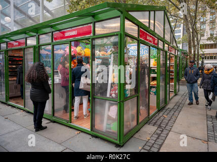 Käufer durchsuchen Sie die weltbekannten Bryant Park Holiday Markt in New York am Sonntag, 28. Oktober 2018. Diverse Händler verkaufen einzigartige Geschenke und Lebensmittel in die Park Besucher. (Â© Richard B. Levine) Stockfoto