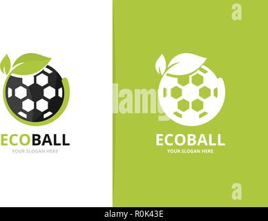Vektor Fußball und Leaf logo Kombination. Kugel- und Eco-Symbol oder das Symbol. Einzigartige Fußball und organische Logo Design Template. Stock Vektor